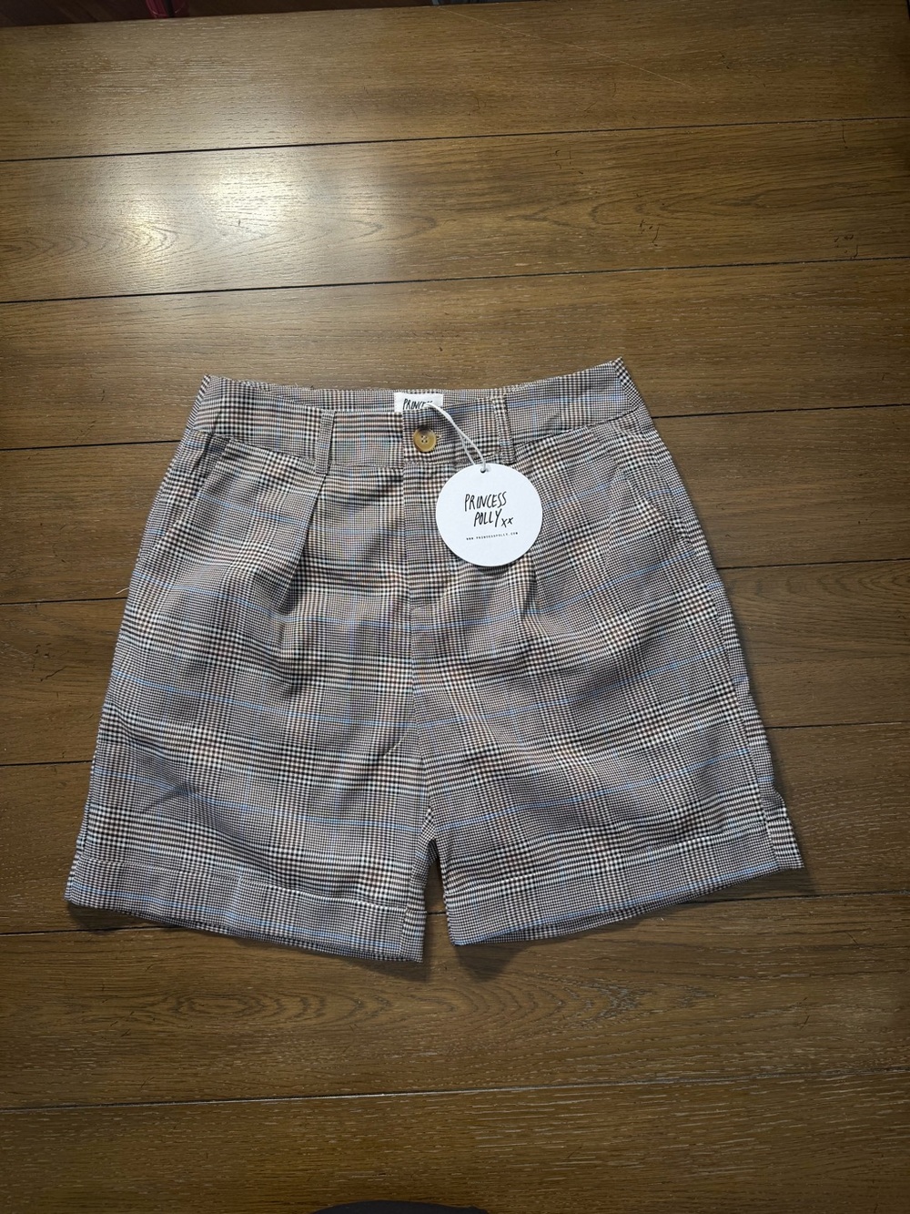 Princess Polly Plaid Trouser Shorts Grey Blue and White size 6 NWT
